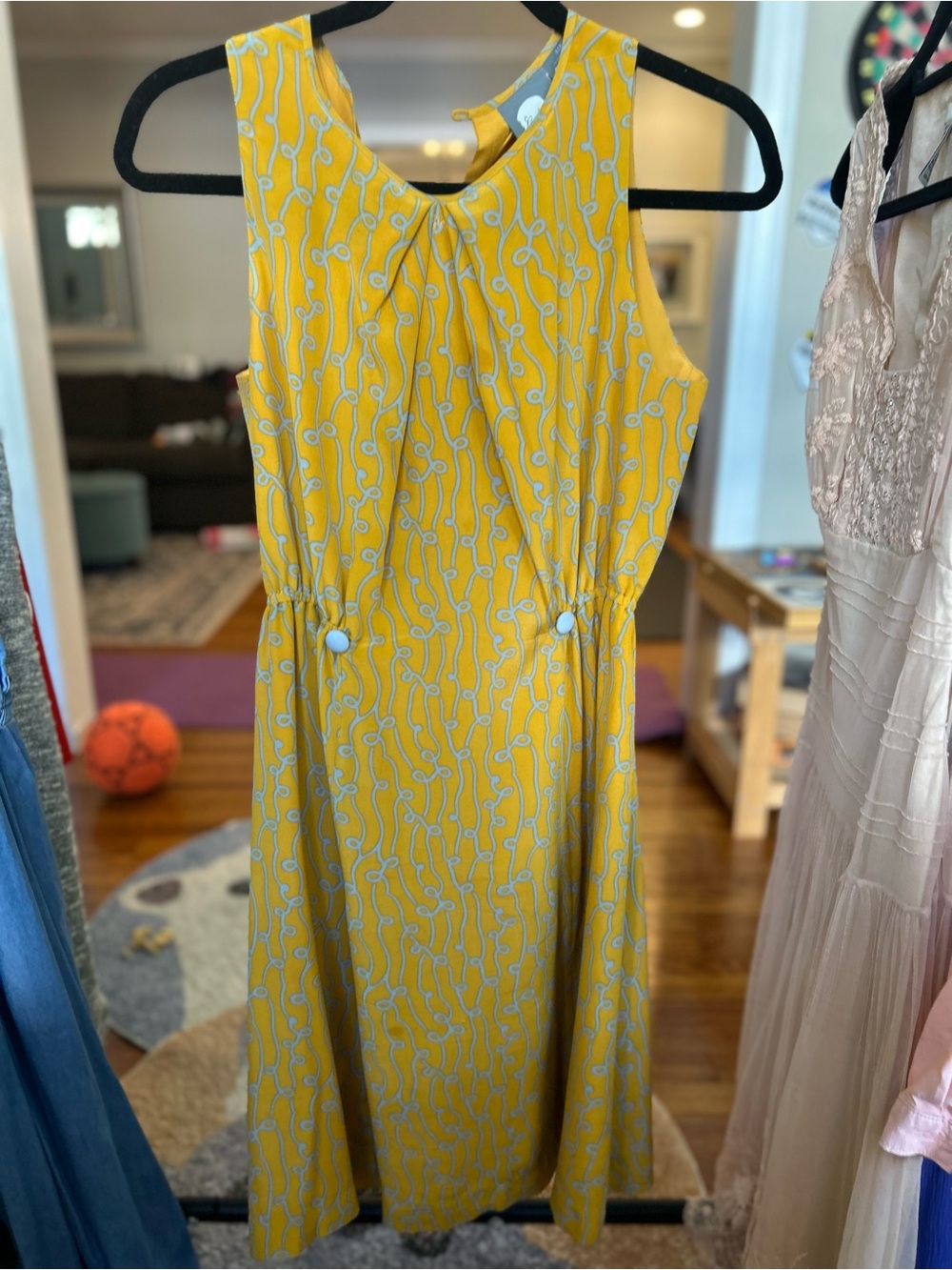Yellow Sleeveless Patterned Day Dress
